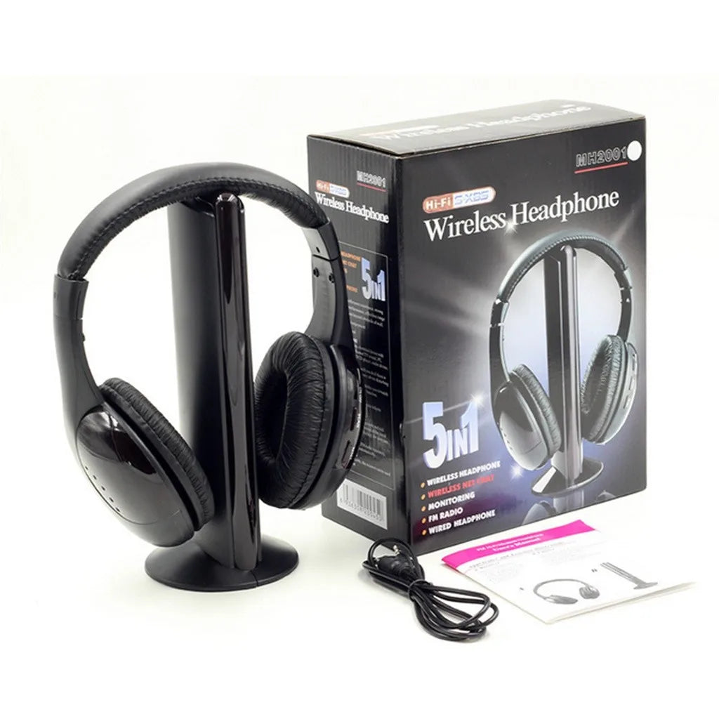 5 in 1 Earphones Wireless Headphones Cordless TV DVD PC FM radio