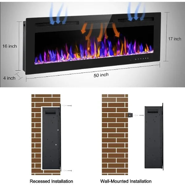 50" Electric Fireplace Wall Mounted