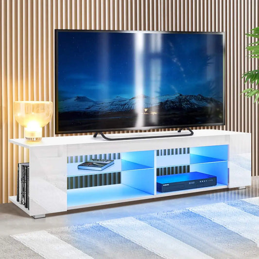 High Gloss Modern TV Stand Bookshelves With LED Light 4-Shelf Console