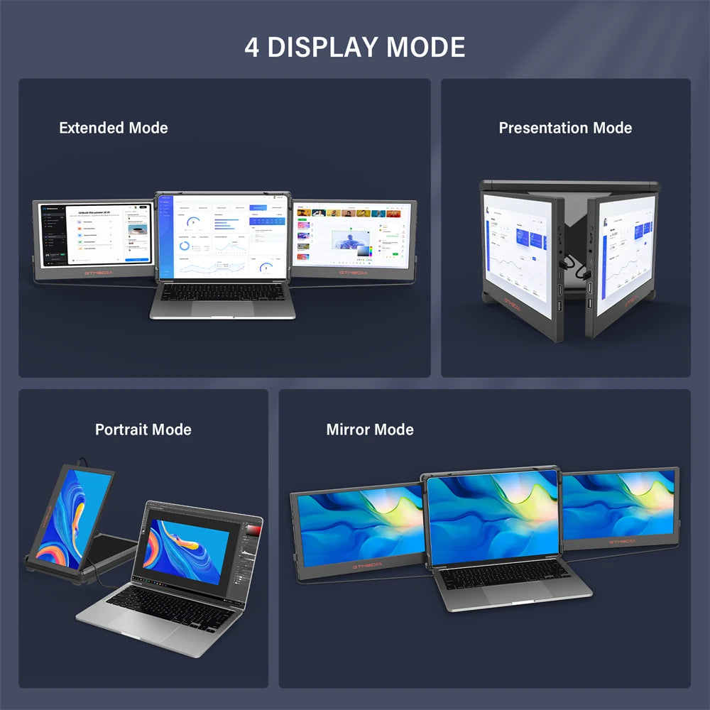 Portable Monitor Laptop Triple Dual Extender Screen Full View