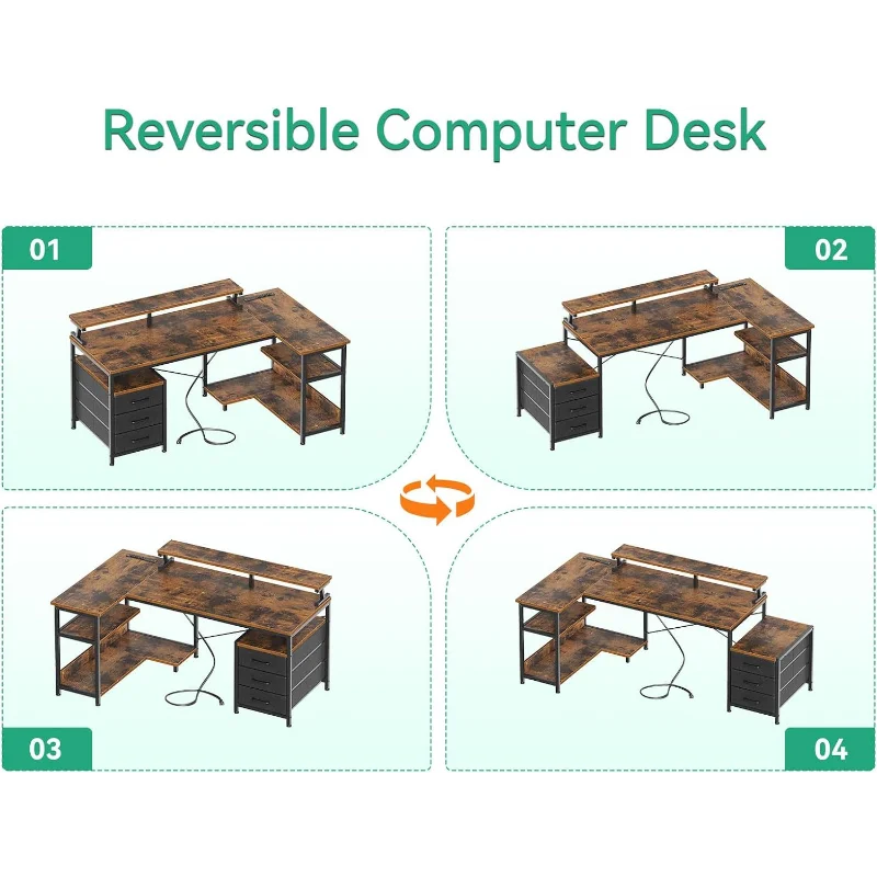71 Inches L Shaped Computer Desk with Power Outlets